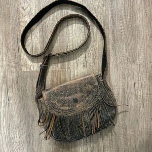 Bed Stu Cobbler series fringe distressed leather saddle cross body